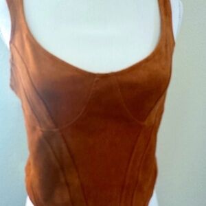 NWT - Bershka Faux Suede Boho Corset Top – Rust Brown – Size L